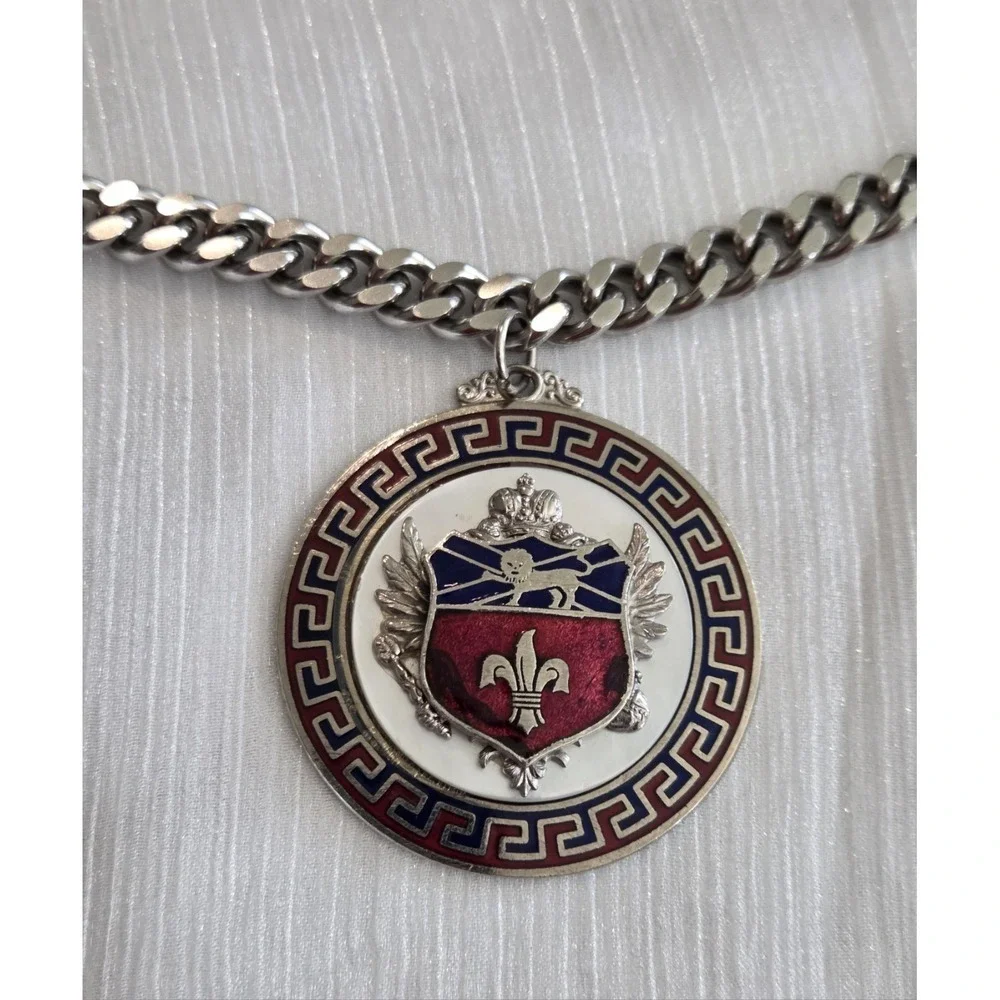 WW2 242nd Coast Artillery Military Crest Pendant Necklace Chain Coat of Arms